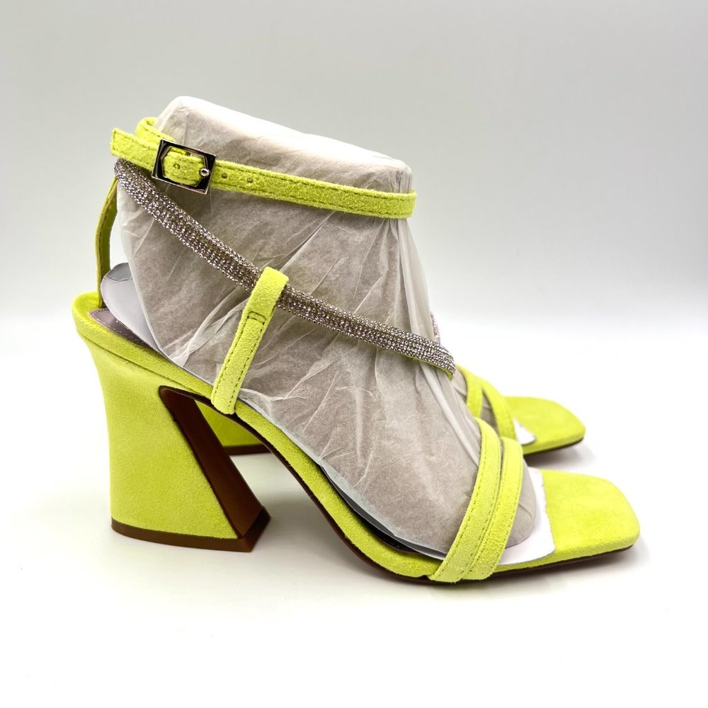 Vince Camuto Womens Size 6 Neon Green Suede Leather Jeweled Sandals Heels Shoes‎